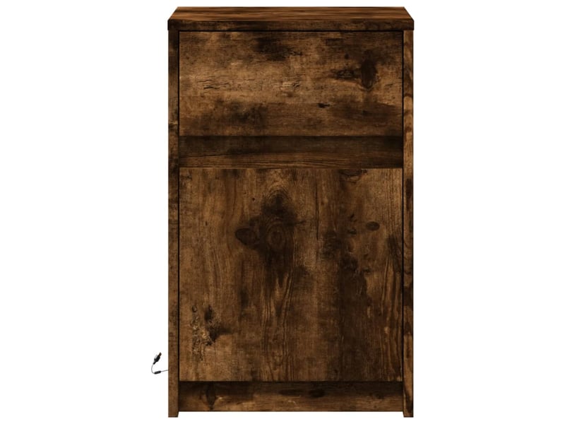 Table de chevet - cabinet de chevet - table de nuit et lumières led chêne fumé bois d'ingénierie - Conforama E