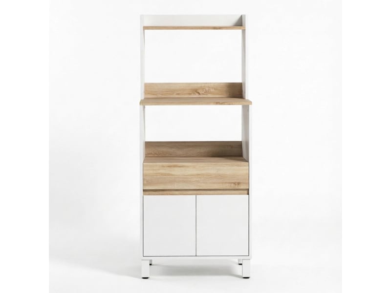  Buffet de cuisine blanc 60 cm avec tiroir, portes et étagères ouvertes, meuble micro-ondes  - Conforama A