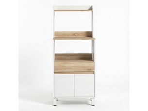 Buffet de cuisine blanc 60 cm avec tiroir, portes et étagères ouvertes, meuble micro-ondes