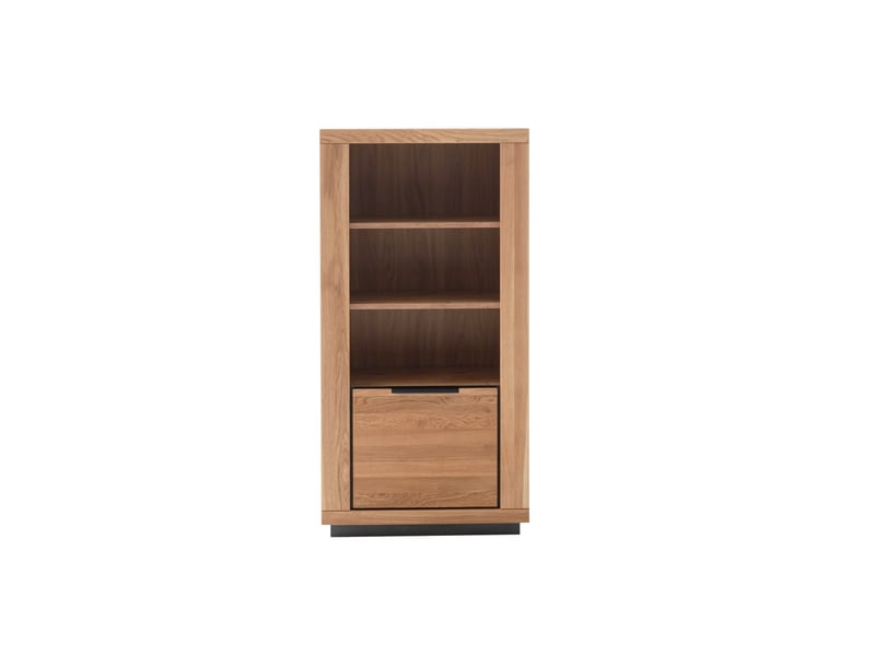  Bibliothèque 3 niches ouvertes et 1 porte de rangement coloris chêne massif huilé  - longueur 72 × hauteur 142 × profondeur 40 cm  - Conforama A