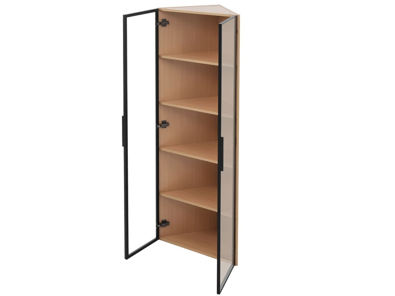  Vitrine en verre led 62x35x160cm, vitrine d'angle aspect chêne avec éclairage intégré, meuble de collection 160cm anti-poussière  - Conforama W