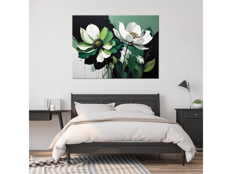 Tableaux, magnolias blancs sur fond vert dans une composition décorative 45x30 1328139073 - Conforama B