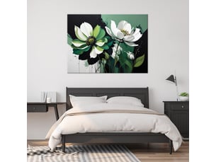 Tableaux, magnolias blancs sur fond vert dans une composition décorative 45x30