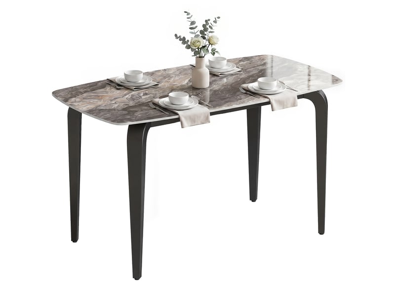  Table à manger rectangulaire pour 4 personnes, 130 x 70 x 75 cm, table de cuisine avec plateau en pierre frittée, marron  - Conforama A