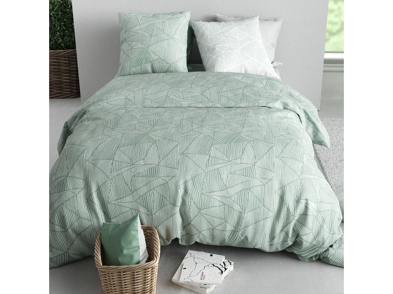  Parure housse de couette 240x220cm + 2 taies motif floral vert et blanc 100% coton - daley DALEY - Conforama A