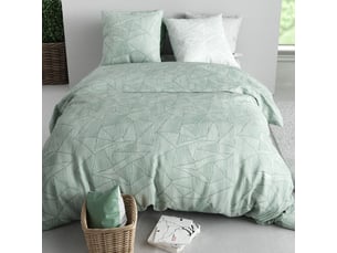 Parure housse de couette 240x220cm + 2 taies motif floral vert et blanc 100% coton - daley