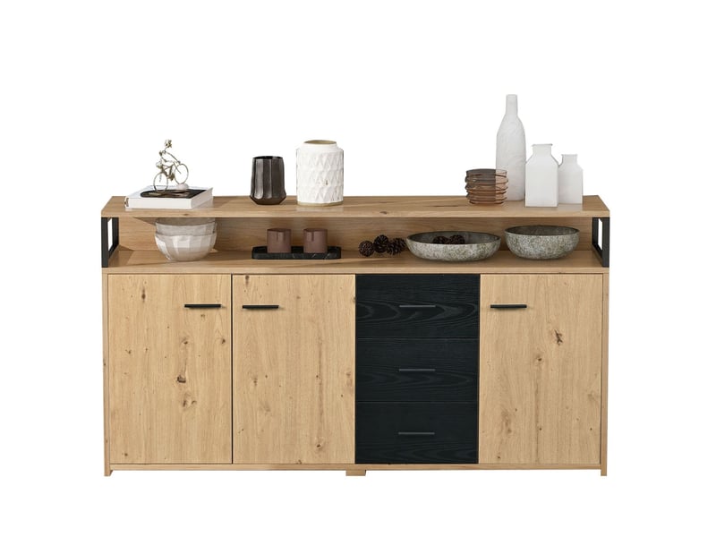  Buffet industriel à trois portes et trois tiroirs - fotopro - cuisine - bois - marron - 150*35*75,9 cm  - Conforama E