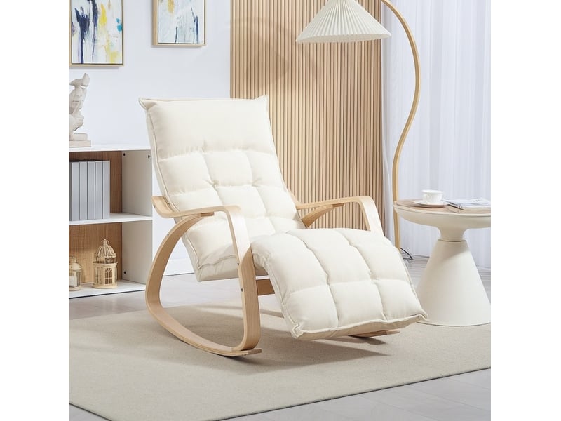 Fauteuil à bascule modenvie avec repose-pieds réglable 67 x 106-123 x 92 cm polyester blanc crème  - Conforama B