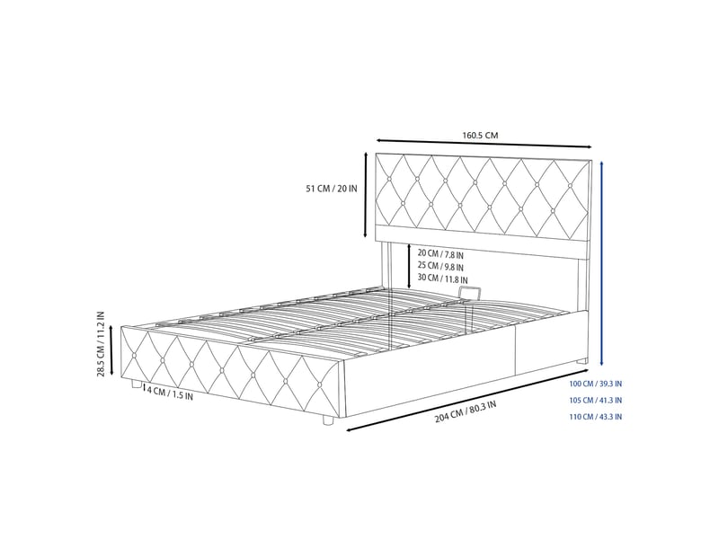  Lit adulte coffre 160x200 cm, tête de lit réglable, sommier, velours beige, sans matelas  - Conforama C