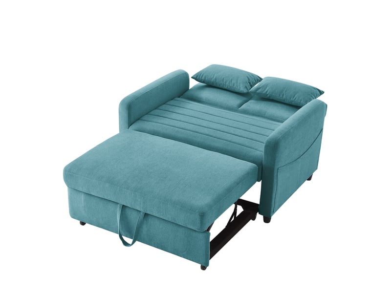  Canapé-lit 2 places convertible, dossier réglable 3 positions, coton et lin, bleu vert antique  - Conforama A