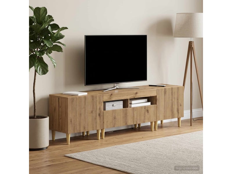  Ensemble de 3 meubles tv - banc tv - meuble de rangement led arnhem 3 pcs chêne artisanal  - Conforama C
