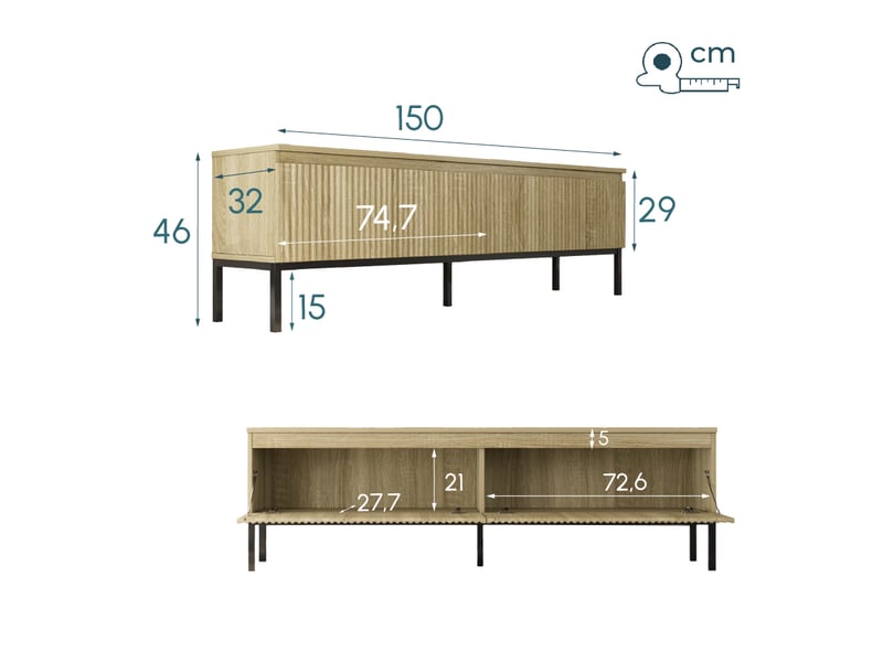 Buffet de salon bas 3 portes cannelé | meuble de rangement à rainures | console d'entrée | 150x35x77cm | modèle logan | sonoma Logan - Conforama R
