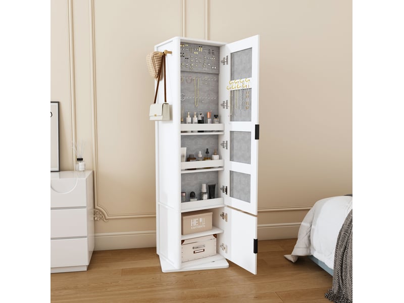  Armoire à bijoux tcqpz pivotante 360° avec miroir sur pied 50 x 50 x 170 cm rangement 4 en 1 blanche mdf  - Conforama D