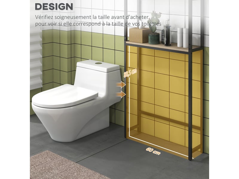  Étagère de toilettes meuble de salle de bain dessus toilette wc avec étagère ouverte et placard 2 portes  - Conforama E