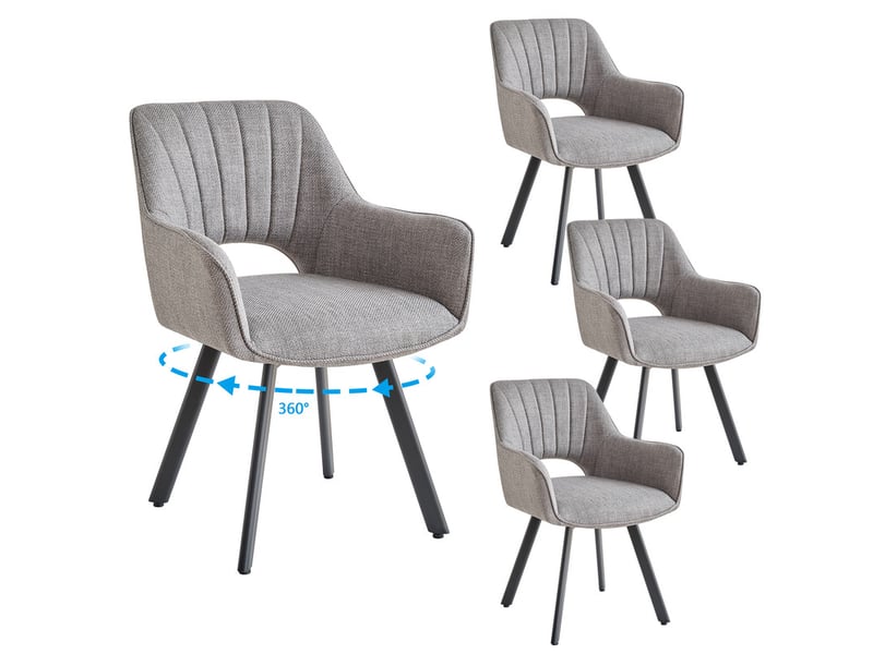  Lot de 4 chaises de salle à manger pivoter à 360° - cuisine, salon - avec dossier ajouré - lin - pieds en métal - gris clair  - Conforama A