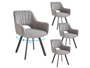 Lot de 4 chaises de salle à manger pivoter à 360° - cuisine, salon - avec dossier ajouré - lin - pieds en métal - gris clair