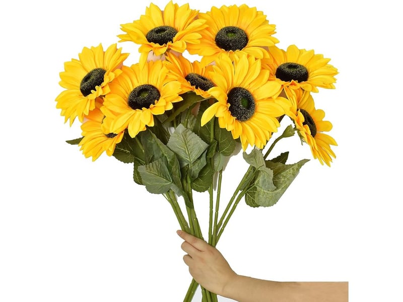  Lot de 6 grands tournesols artificiels à longues tiges, faux tournesols en soie, décoration en vrac pour la maison, les mariages, l'extérieur, les fêtes, les baby showers (jaunes)  - Conforama A