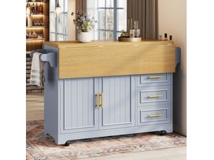 Îlot de cuisine 120x40x95 cm avec plateau extensible et roulettes bleu effet chêne