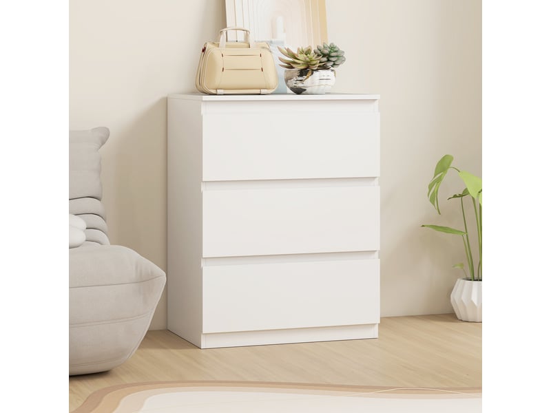  Commode à 3 tiroirs, pour salon, chambre, couloir, panneaux de particules, blanche  - Conforama C