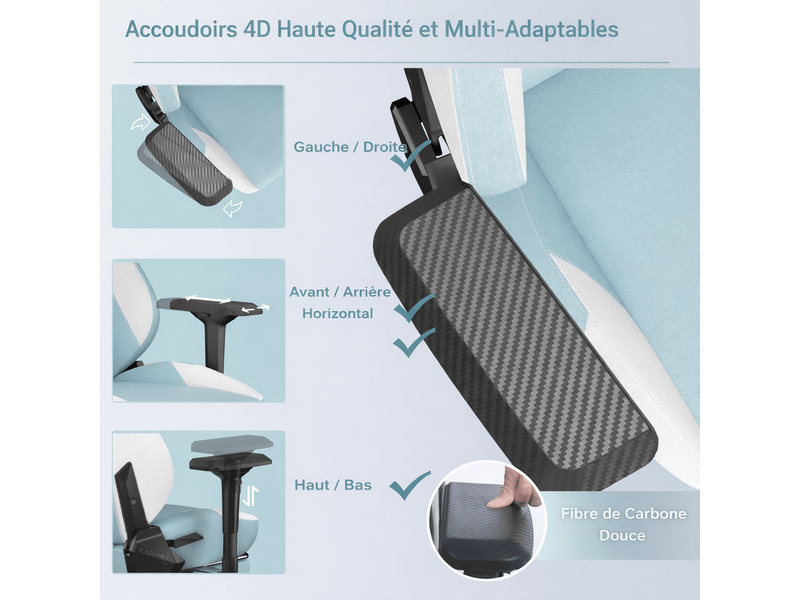 Fauteuil gamer ergonomique, repose-pieds, dossier haut réglable, appui-tête et lombaire, blancbleu, adultes et filles - Conforama E