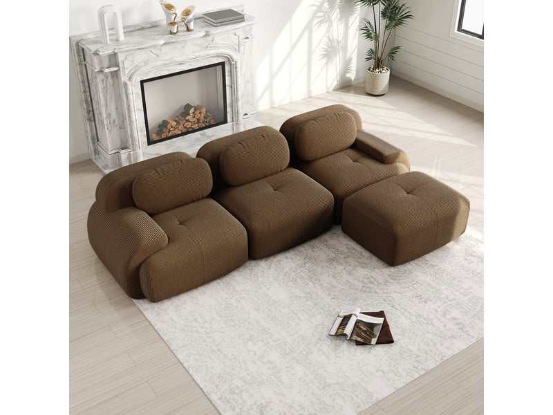  Canapé d'angle, canapé modulable, en velours tricoté, marron, sans montage, sans structure, chambre, pour salon  - Conforama C