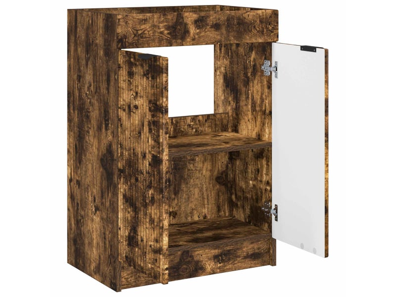  Armoire sous évier de salle de bain, meuble de rangement chêne fumé shl2325  - Conforama D