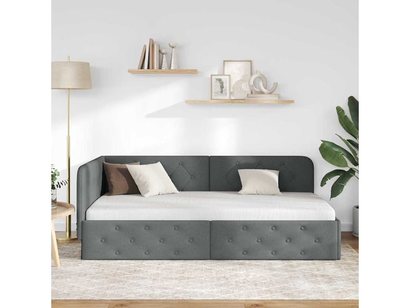  Lit simple- lit adulte -  cadre de lit d'angle gris foncé 100 x 200 cm tissu  - Conforama C