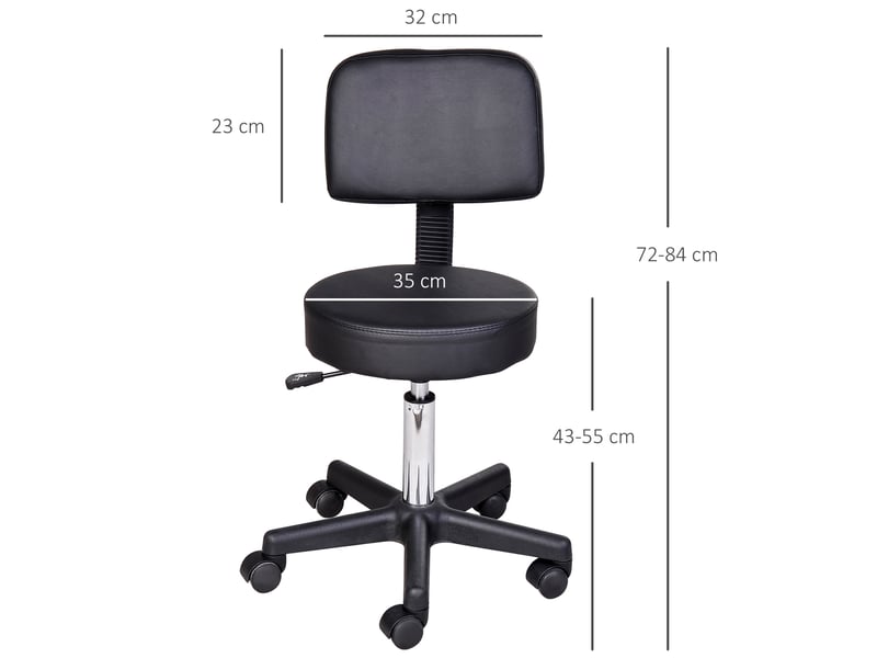  Tabouret de travail à roulettes,35x35x84 cm,avec dossier,similicuir,noir  - Conforama C
