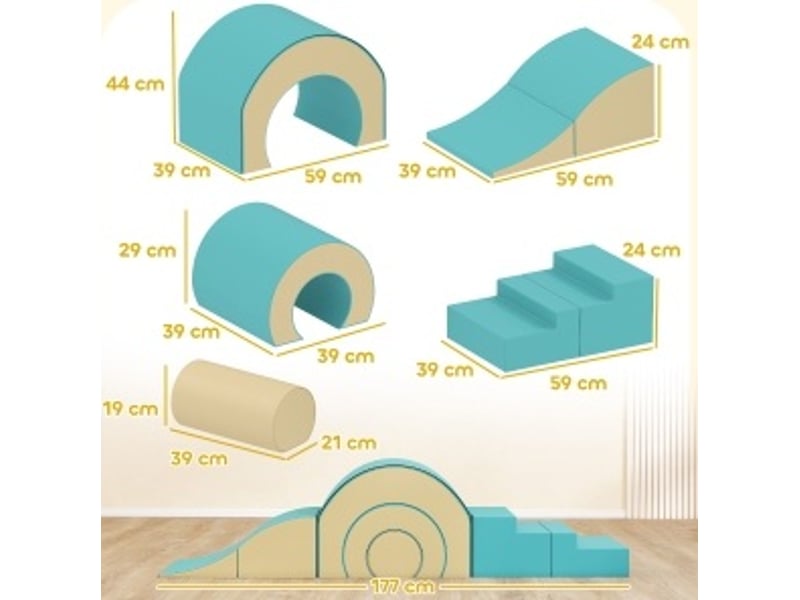  Set de 5 grosses formes en mousse souple pour bébés et tout-petits, recouvert de simili cuir vert, idéal pour grimper, ramper et jouer en intérieur ORFRT3323P400357 - Conforama D