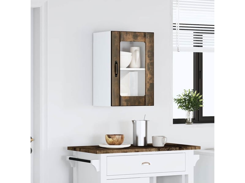  Meuble de rangement, armoire murale de cuisine avec porte en verre lucca chêne fumé  - Conforama B