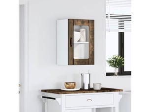 Meuble de rangement, armoire murale de cuisine avec porte en verre lucca chêne fumé