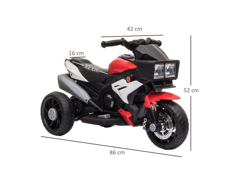  Moto électrique pour enfants avec lumières, klaxon, musique, pneus larges, vitesse de 3 kmh, rouge  - Conforama E