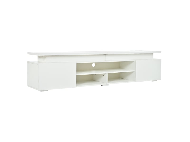  Meuble tv 180 x 35 x 42 cm blanc mdf, éclairage rgb avec commande par application et rangements ouverts  - Conforama D