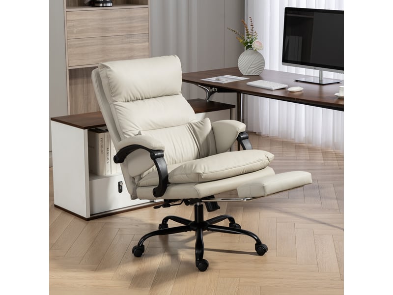  Fauteuil de bureau massant et chauffant, inclinable à 135°, avec repose-pieds en similicuir, gris clair  - Conforama D