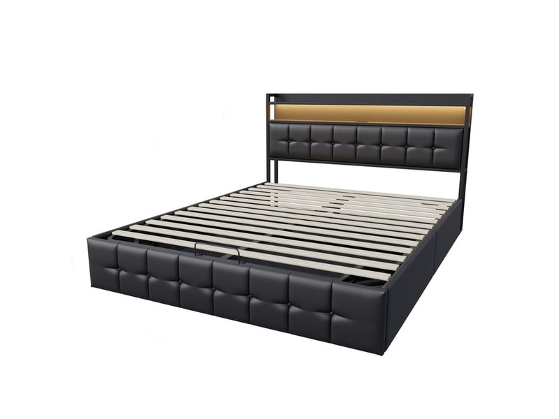 Lit coffre 160x200 cm ezssw coloris noir - Conforama A