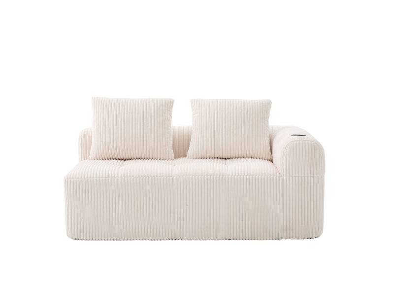  Canapé droit 2 places en velours côtelé beige 158x93x61 cm, poches latérales et porte-gobelets, salon séjour 158x93x61cm - Conforama A