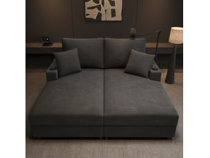Canapé convertible 2 places gris en velours côtelé avec support téléphone, ports usb et usb-c