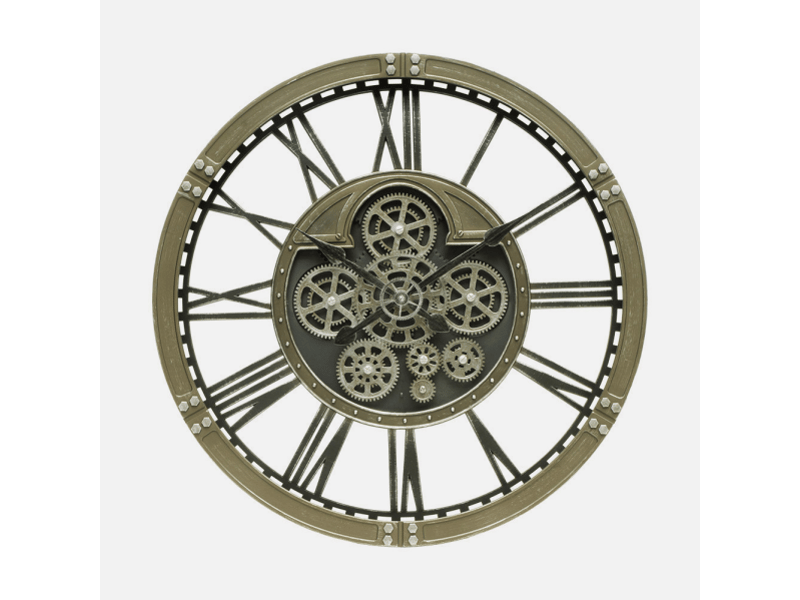  Horloge murale fabrilamp agron 60 x 60 cm cuir engrenages mobiles 217216014 - Conforama E