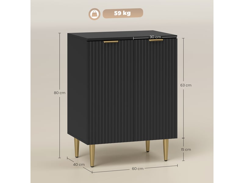  Buffet 2 portes avec étagère réglable en mdf et métal noir 60 x 40 x 80 cm  - Conforama C