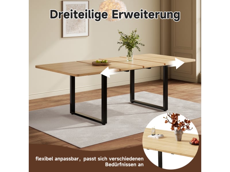  Table à manger extensible 3 longueurs 140180220 cm - rectangulaire, pieds métal - chêne clair - 6-10 places  - Conforama E