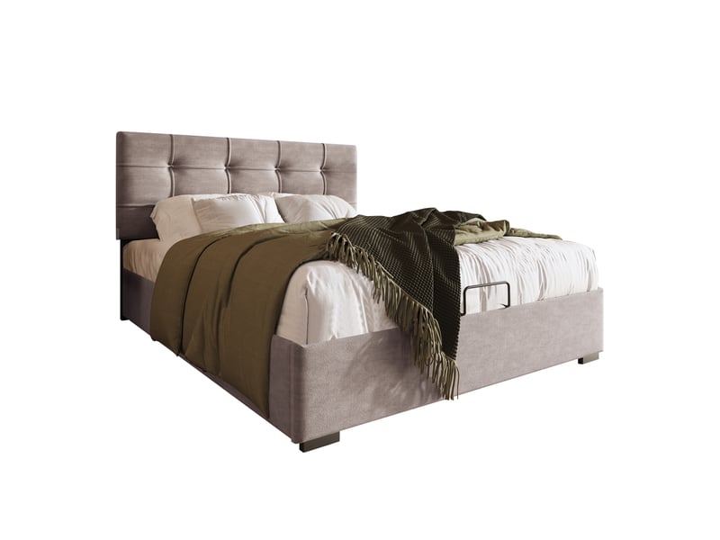 Lit coffre tcqpz 90 x 200 cm gris clair tête de lit réglable velours et métal - Conforama A