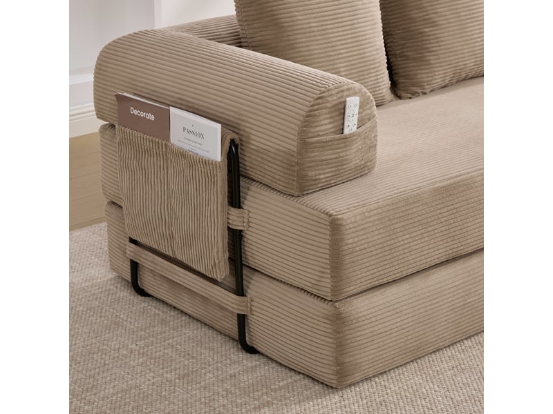  Canapé modulable,200x94x67 cm,3 places avec rangement,corduroy,kaki  - Conforama E