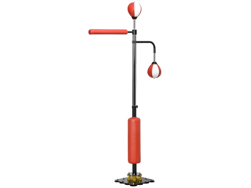 Support de boxe, deux speedballs, barre de frappe rotative, coussins de frappe, hauteur réglable, acier, 107 x 36 x 140-205 cm - Conforama B