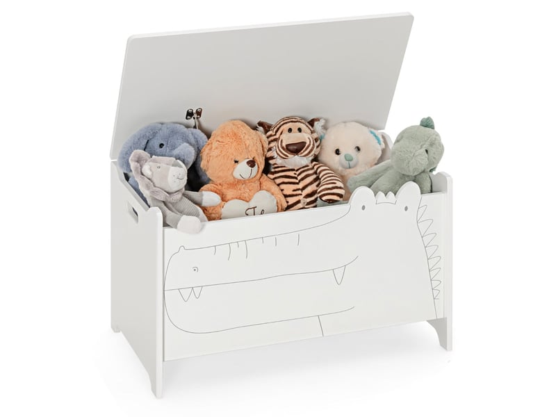  Coffre à jouets avec couvercle rabattable 60 x 33 x 37,5 cm sécurité enfant design mignon en mdf blanc 20_0011497  - Conforama B