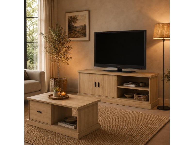  Meuble tv moderne en bois 2 portes 150cm teodora  - Conforama D