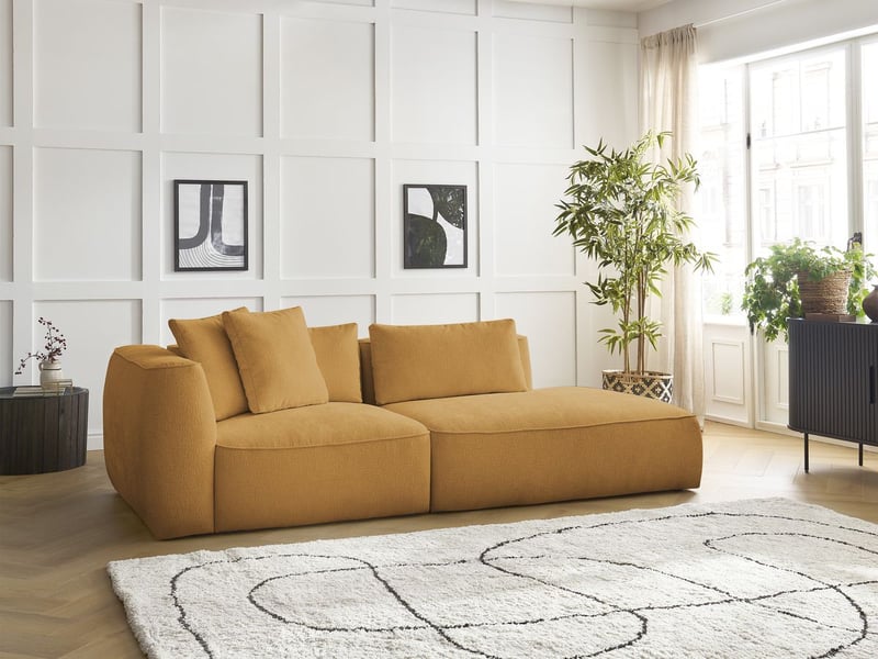 Bobochic canapé droit fixe 3 places leopold tissu texturé jaune accoudoir gauche LEOPOLD - Conforama D