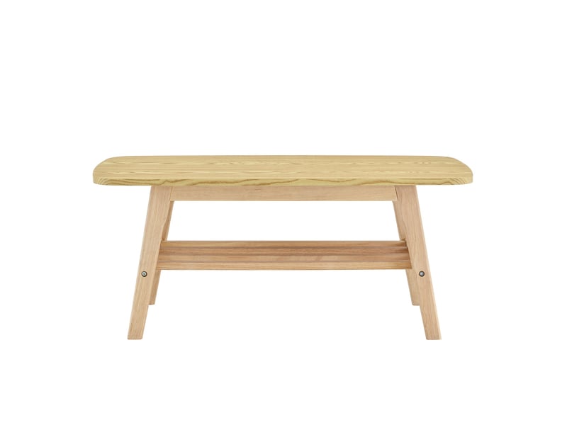  Table basse de salon 100x48x42 cm - table basse en bois massif avec étagère à lattes et double niveau de rangement – naturel  - Conforama A