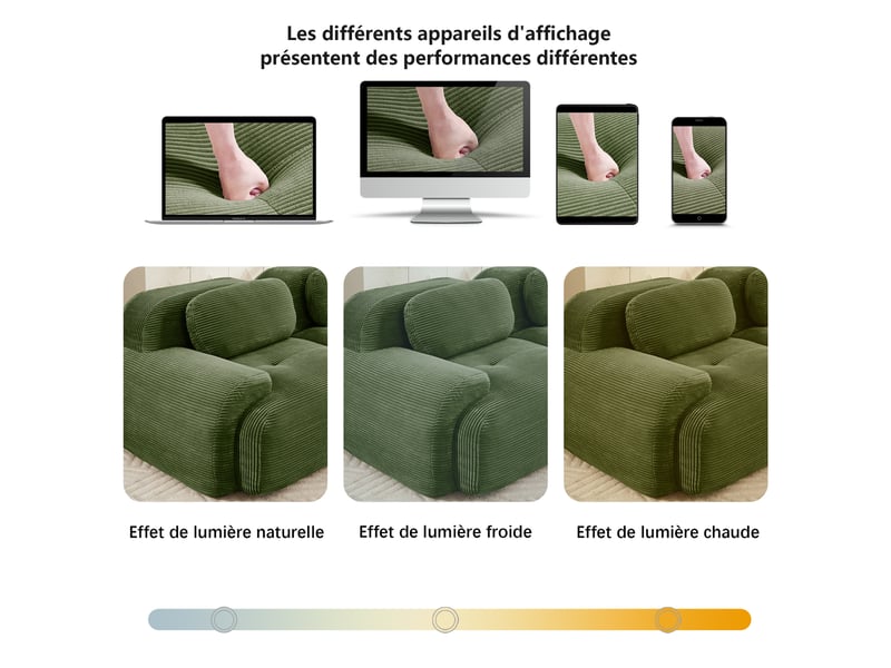 Canapé modulaire u 4 places en velours côtelé,base anti-dérapant,repose-pieds amovibles,accoudoirs xl,ergonomique 32d hautement élastique,vert 388x178x75cm - Conforama A