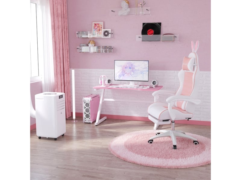  Chaise de bureau à dossier inclinable avec repose-pieds et coussins amovibles en cuir reconstitué rose  - Conforama B