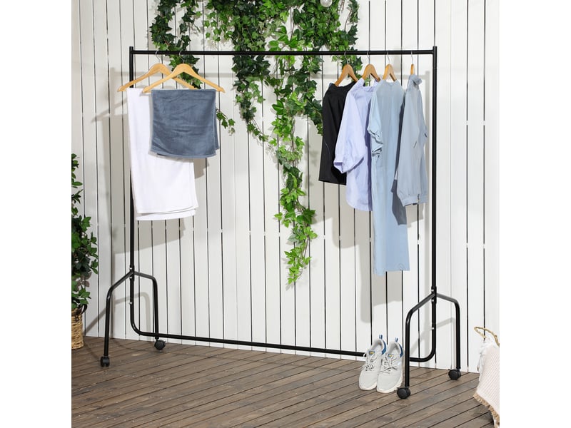  Portant à vêtements à roulettes, barre de suspension robuste, capacité de charge de 140 kg, 180 x 60 x 170 cm, portant en acier noir  - Conforama D